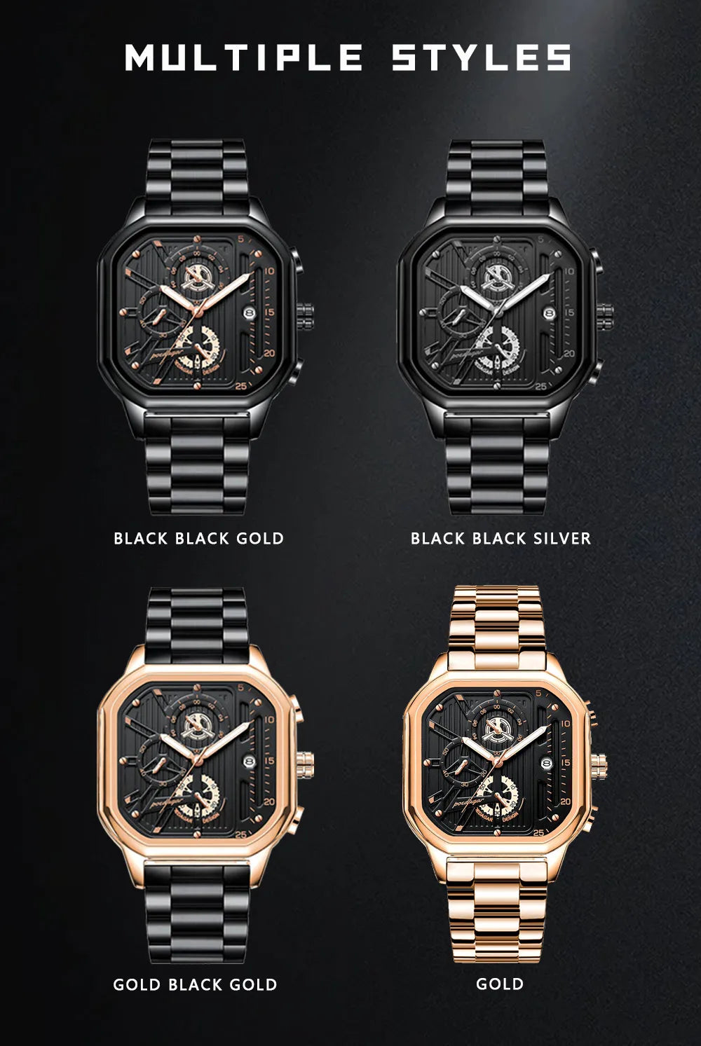 POEDAGAR Luxury Casual Male Watch Fashion Chronograph Stainless Steel Waterproof Luminous Date Military Men's Wristwatches Gifts