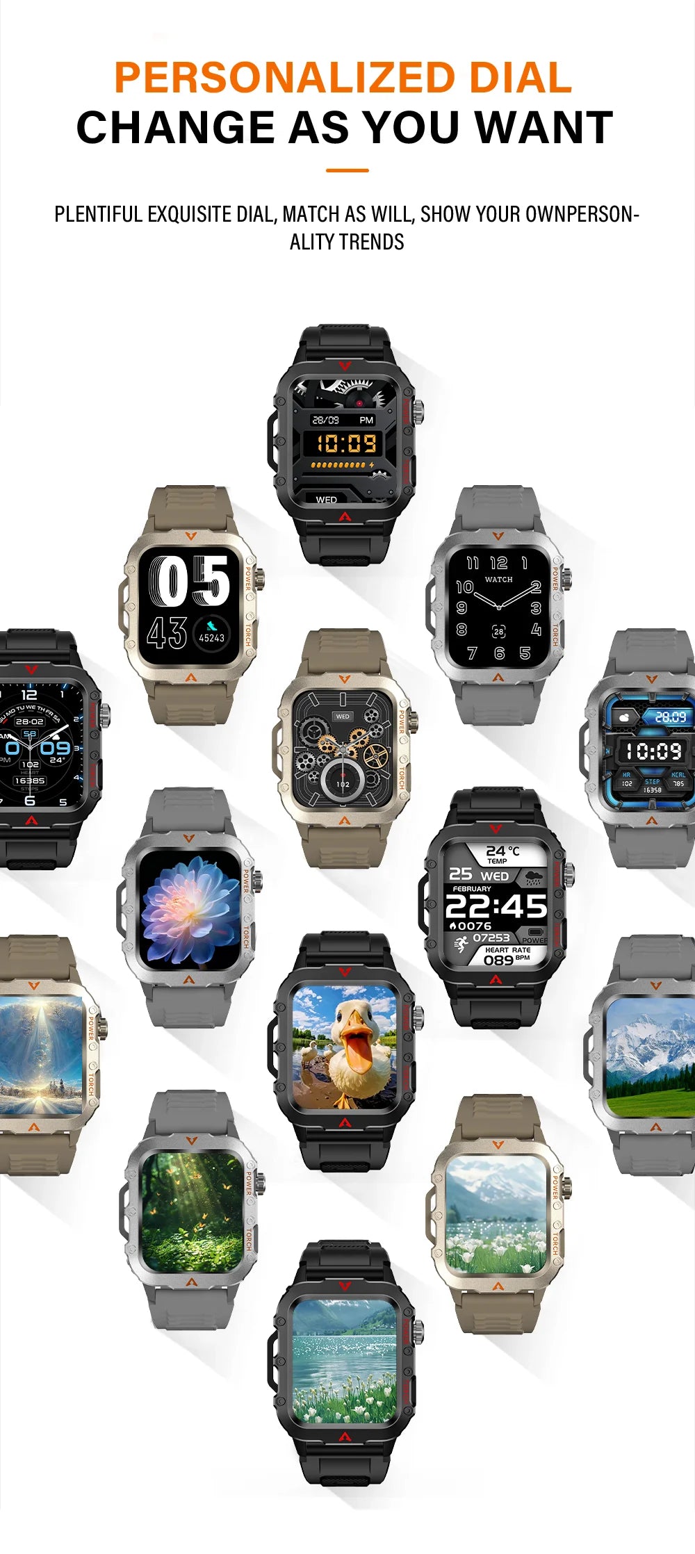 LAXASFIT Men's Sports Smart Watch: 1.71" Screen, Blood Oxygen, Bluetooth Calling, Multi-Sport, LED Flashlight, Outdoor Smart Watch.