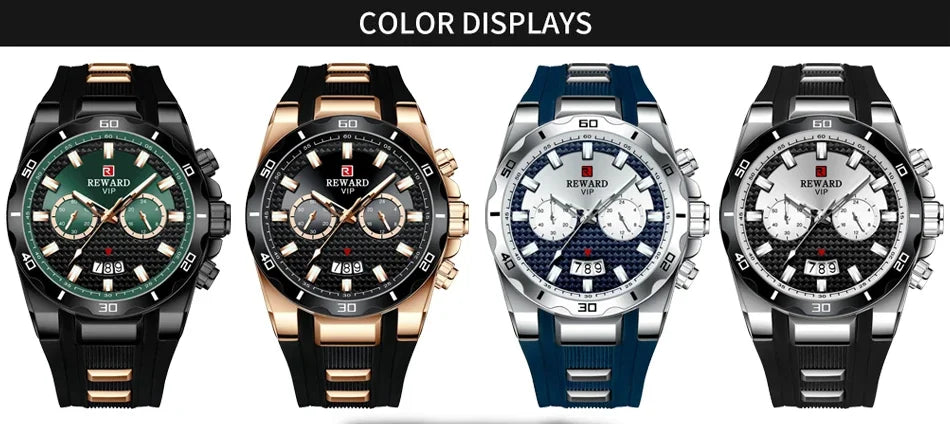 REWARD 83006 Fashion Large Dial Watch Men's Top Brand Luxury Chronograph Calendar Silicone Sports Quartz Watches for Man Reloj