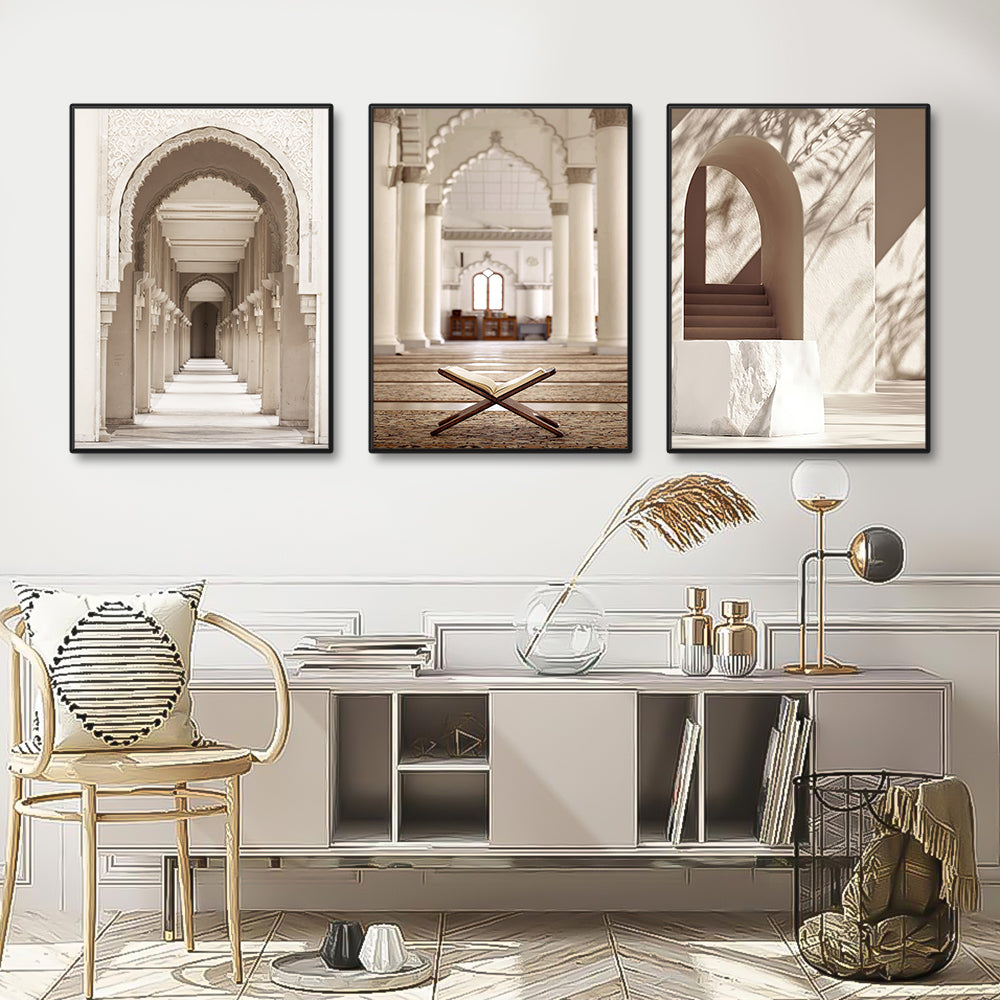 Islamic Beige Landscape Art Poster Prints Mosque Morocco Wall Canvas Painting Bohemia Picture for Living Room Home Decoration