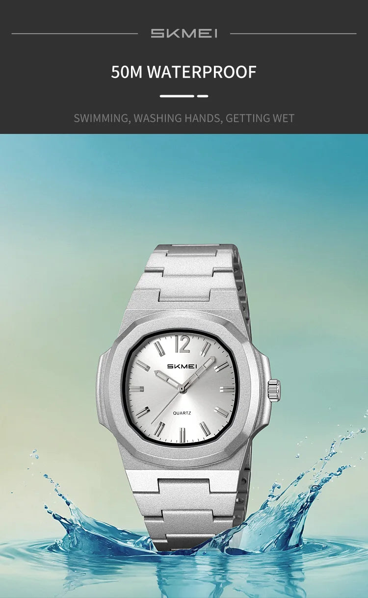 This elegant timepiece offers a sophisticated aesthetic, perfect for any occasion. Its analog display provides a classic and timeless look. Furthermore, the 50M water resistance ensures durability and practicality for everyday wear. The simple yet refined