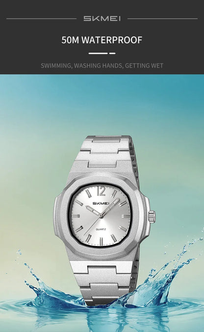 This elegant timepiece offers a sophisticated aesthetic, perfect for any occasion. Its analog display provides a classic and timeless look. Furthermore, the 50M water resistance ensures durability and practicality for everyday wear. The simple yet refined