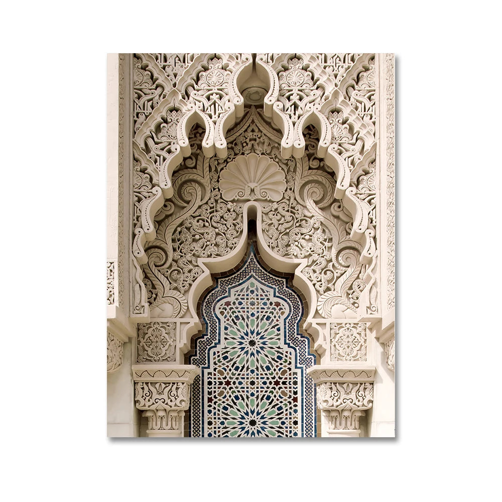 Islamic Beige Landscape Art Poster Prints Mosque Morocco Wall Canvas Painting Bohemia Picture for Living Room Home Decoration