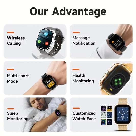 Introducing the LAXASFIT Smart Watch, featuring Bluetooth call functionality, a full touch screen display, heart rate monitoring, and comprehensive sports and fitness tracking. This sophisticated device is an ideal gift for both men and women.