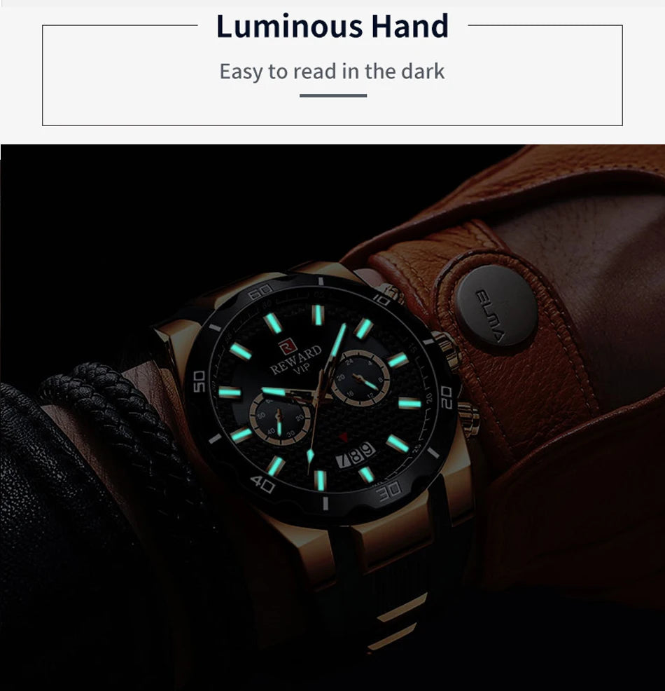 REWARD 83006 Fashion Large Dial Watch Men's Top Brand Luxury Chronograph Calendar Silicone Sports Quartz Watches for Man Reloj