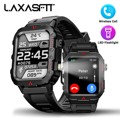 LAXASFIT Men's Sports Smart Watch: 1.71" Screen, Blood Oxygen, Bluetooth Calling, Multi-Sport, LED Flashlight, Outdoor Smart Watch.