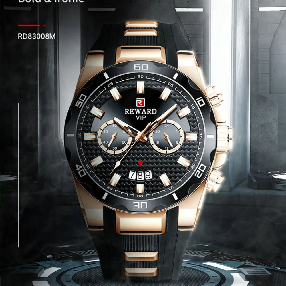 REWARD 83006 Fashion Large Dial Watch Men's Top Brand Luxury Chronograph Calendar Silicone Sports Quartz Watches for Man Reloj