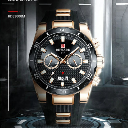 REWARD 83006 Fashion Large Dial Watch Men's Top Brand Luxury Chronograph Calendar Silicone Sports Quartz Watches for Man Reloj