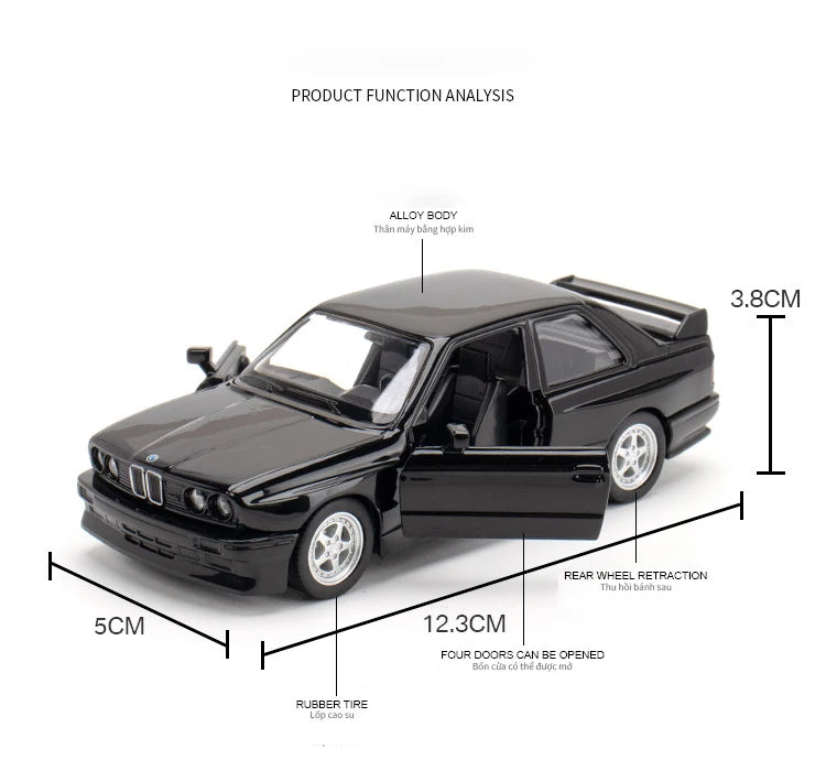 Premium Diecast European Sports Cars Set – BMW M3 E30, Porsche 911 Turbo, Audi Quattro & BMW M4