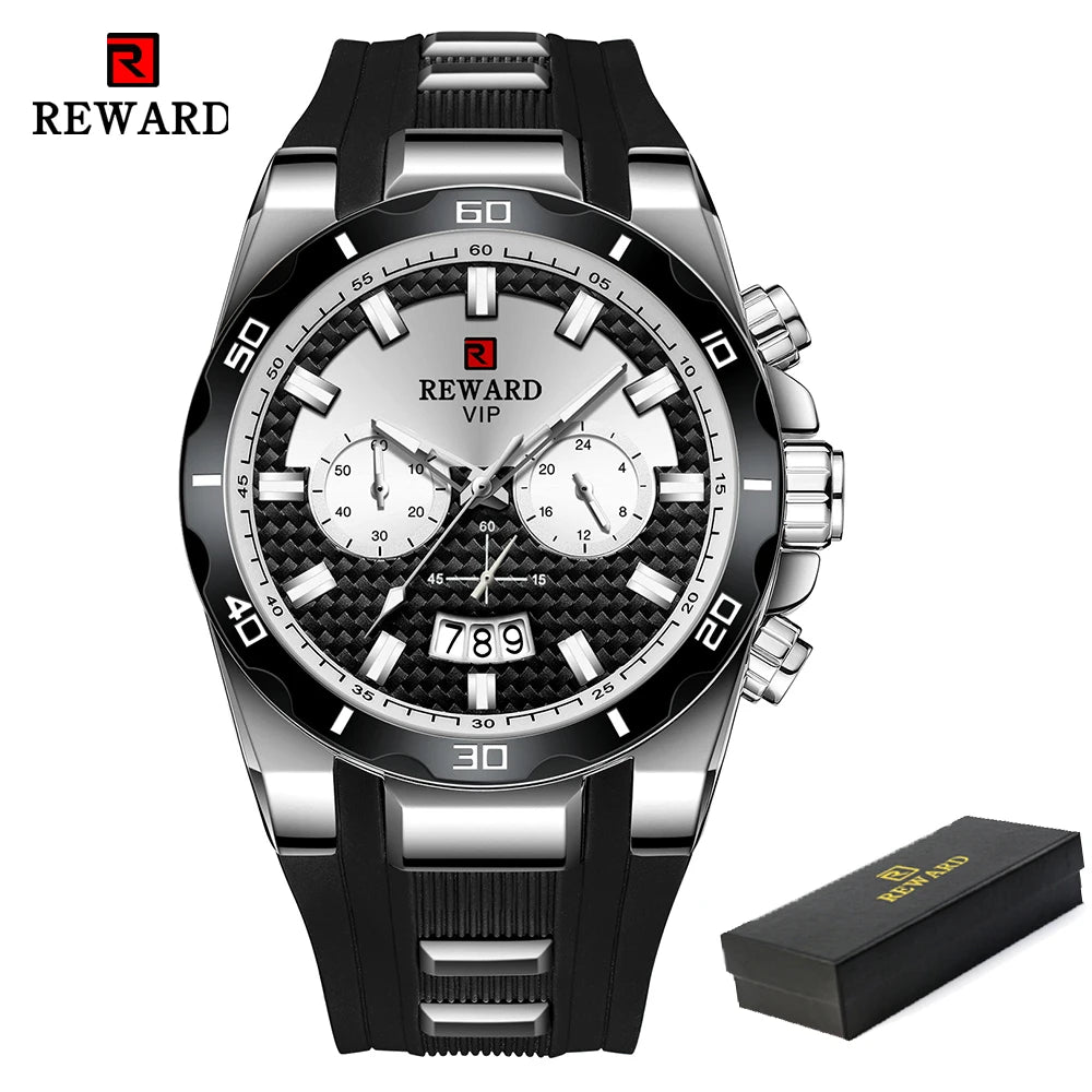 REWARD 83006 Fashion Large Dial Watch Men's Top Brand Luxury Chronograph Calendar Silicone Sports Quartz Watches for Man Reloj