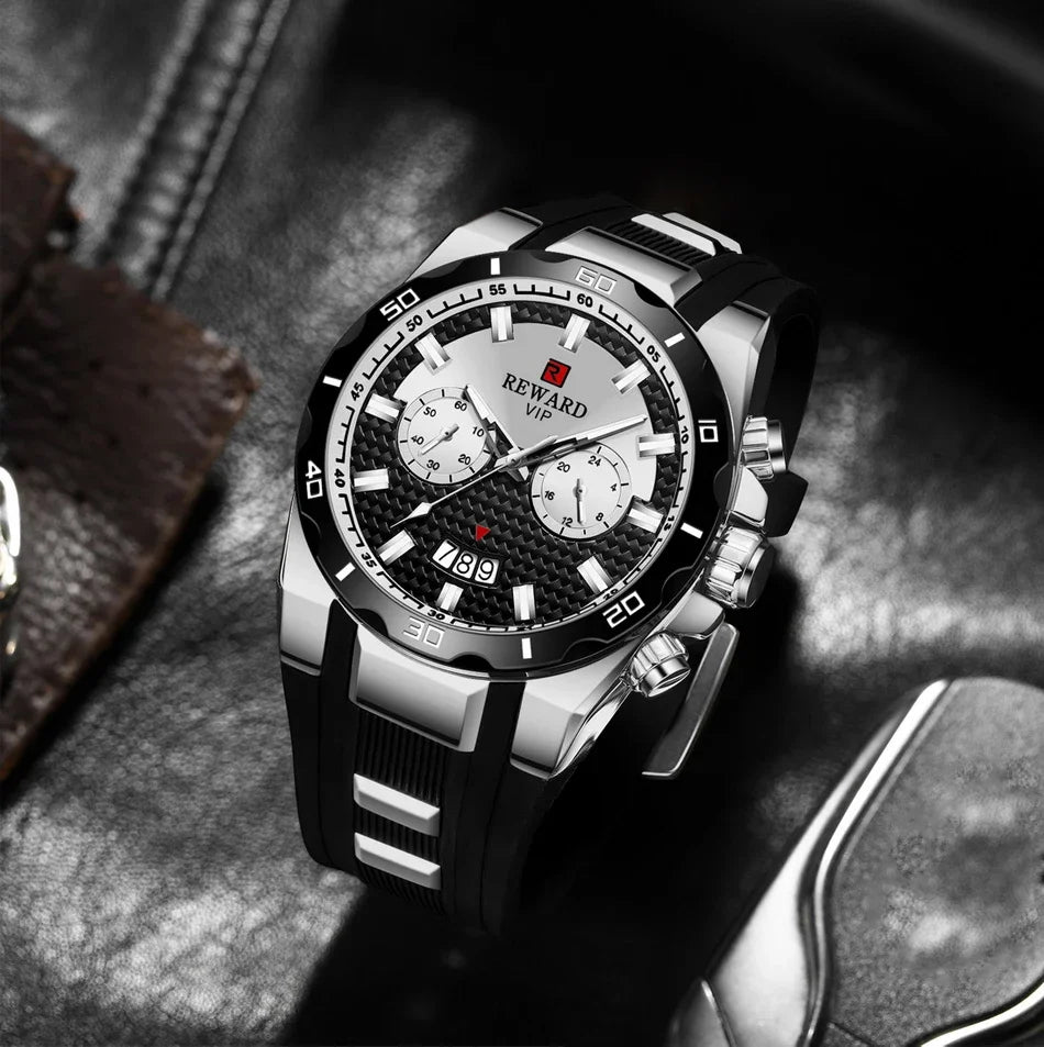 REWARD 83006 Fashion Large Dial Watch Men's Top Brand Luxury Chronograph Calendar Silicone Sports Quartz Watches for Man Reloj