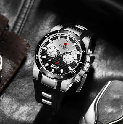 REWARD 83006 Fashion Large Dial Watch Men's Top Brand Luxury Chronograph Calendar Silicone Sports Quartz Watches for Man Reloj