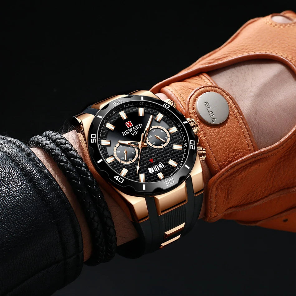 REWARD 83006 Fashion Large Dial Watch Men's Top Brand Luxury Chronograph Calendar Silicone Sports Quartz Watches for Man Reloj