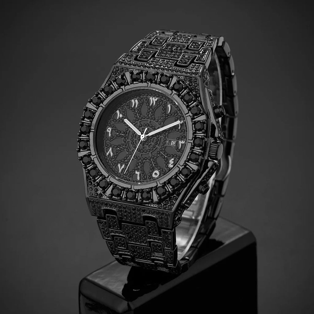 UNIGUET Black Iced Watch For Men Lxuxry Stainless Steel Quartz Watches Cool Hip Hop Diamond Bling Wrist Watch Man