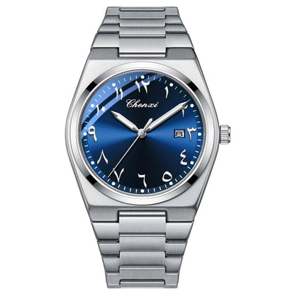 Introducing the CHENXI Executive Men's Timepiece, a sophisticated and water-resistant wristwatch featuring Eastern Arabic numerals, designed to elevate any professional ensemble and serve as an ideal gift.