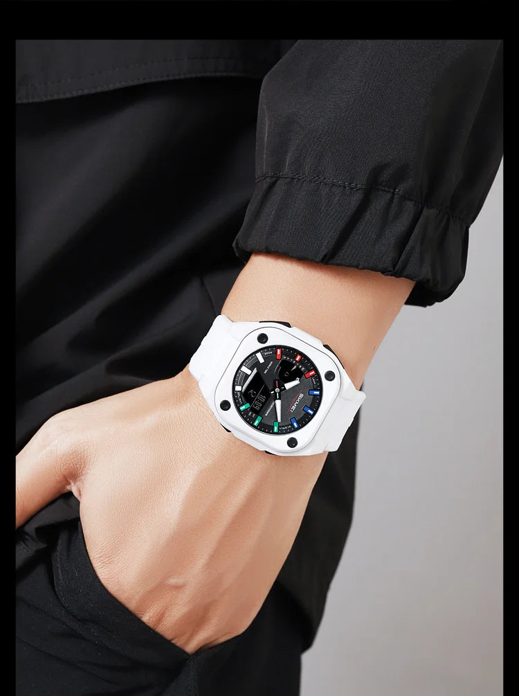 Introducing the SKMEI 2328, a sophisticated electronic timepiece designed for men, featuring luminous display, water resistance, multifunctionality including an alarm clock, and a robust design suitable for outdoor sports activities.