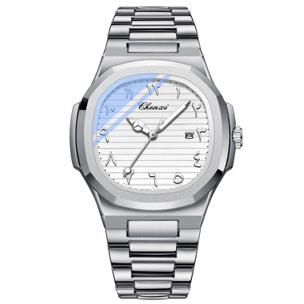 Introducing the CHENXI Executive Men's Timepiece, a sophisticated and water-resistant wristwatch featuring Eastern Arabic numerals, designed to elevate any professional ensemble and serve as an exceptional gift.