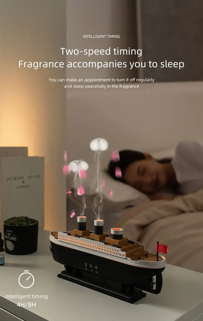 Titanic Ship Model Air Humidifier Remote Control Home 250ml Essential Oil Jellyfish Smoke Ring Spray Aroma Diffuser Humidifiers