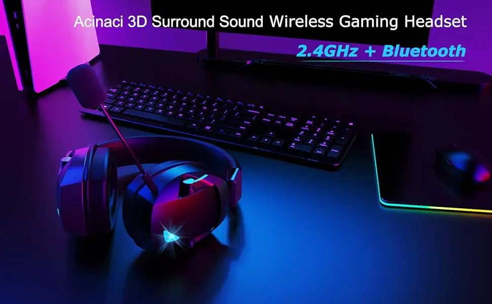 Gaming Headset with Detachable Noise-Canceling Microphone, Featuring 2.4G Bluetooth, USB, and 3.5mm Wired Connectivity Across Three Modes for Multi-Device Compatibility.