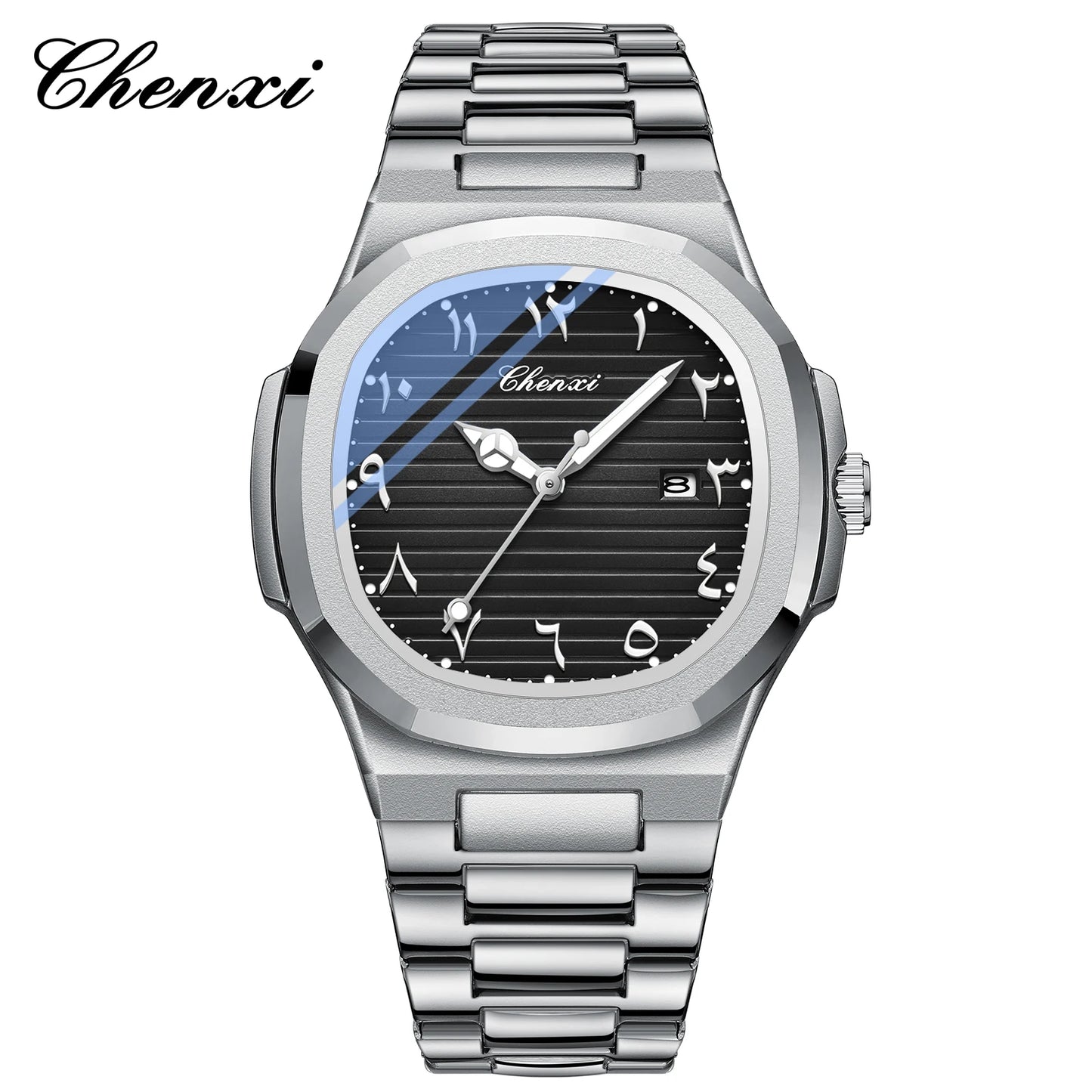 Eastern Arabic Numerals Dial Men's Fashion Watch with Original Date Quartz Movement, Classic Business Waterproof Men's Wristwatch.