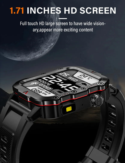 LAXASFIT Men's Sports Smart Watch: 1.71" Screen, Blood Oxygen, Bluetooth Calling, Multi-Sport, LED Flashlight, Outdoor Smart Watch.