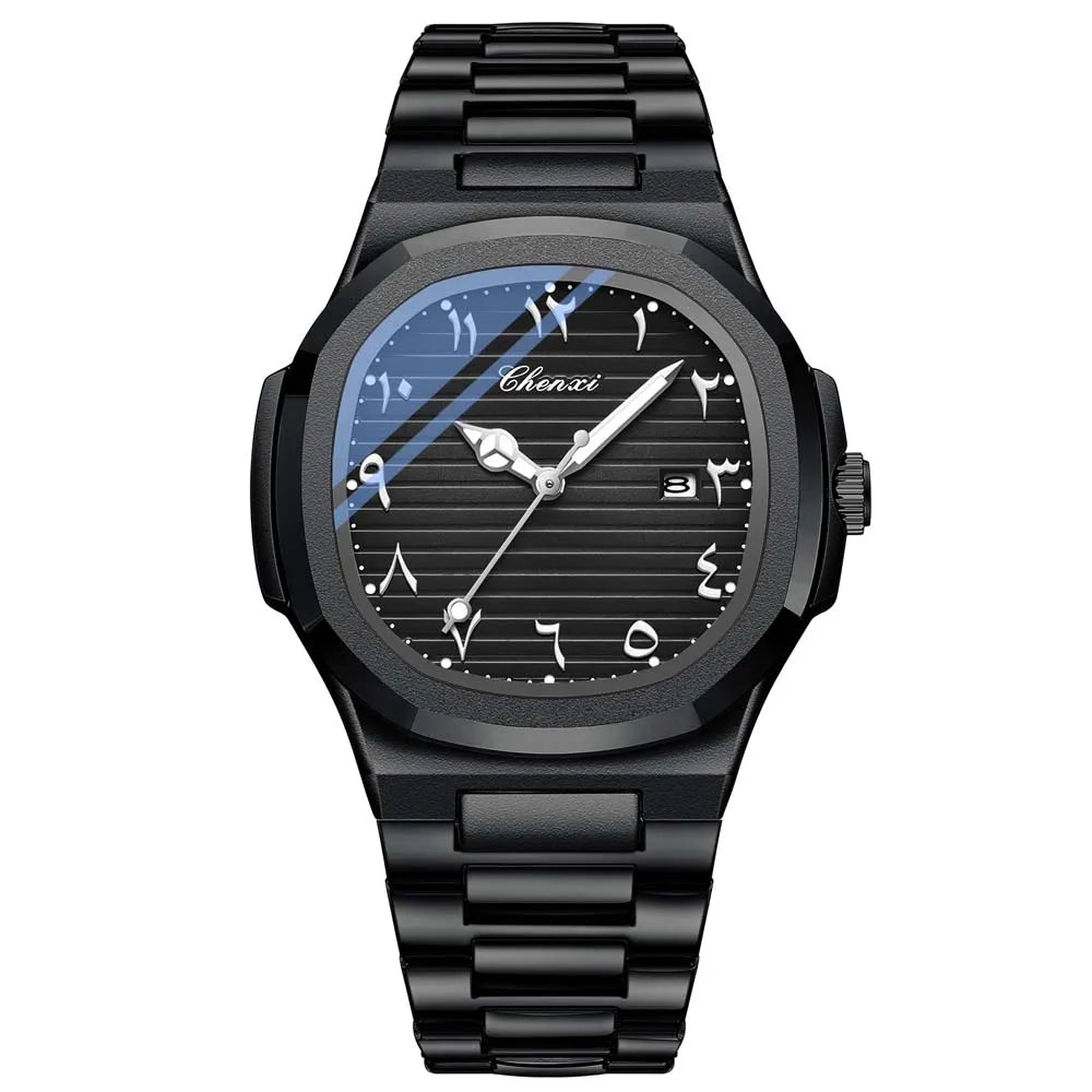 Introducing the CHENXI Executive Men's Timepiece, a sophisticated and water-resistant wristwatch featuring Eastern Arabic numerals, designed to elevate any professional ensemble and serve as an exceptional gift.