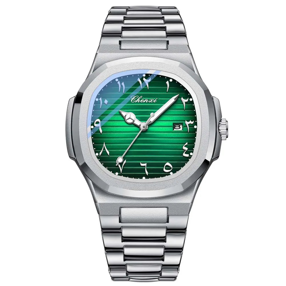 Introducing the CHENXI Executive Men's Timepiece, a sophisticated and water-resistant wristwatch featuring Eastern Arabic numerals, designed to elevate any professional ensemble and serve as an exceptional gift.