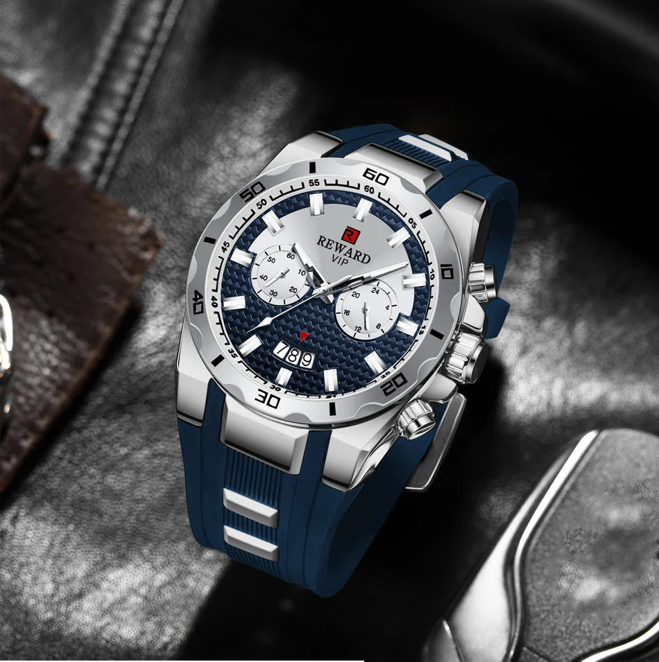 REWARD 83006 Fashion Large Dial Watch Men's Top Brand Luxury Chronograph Calendar Silicone Sports Quartz Watches for Man Reloj