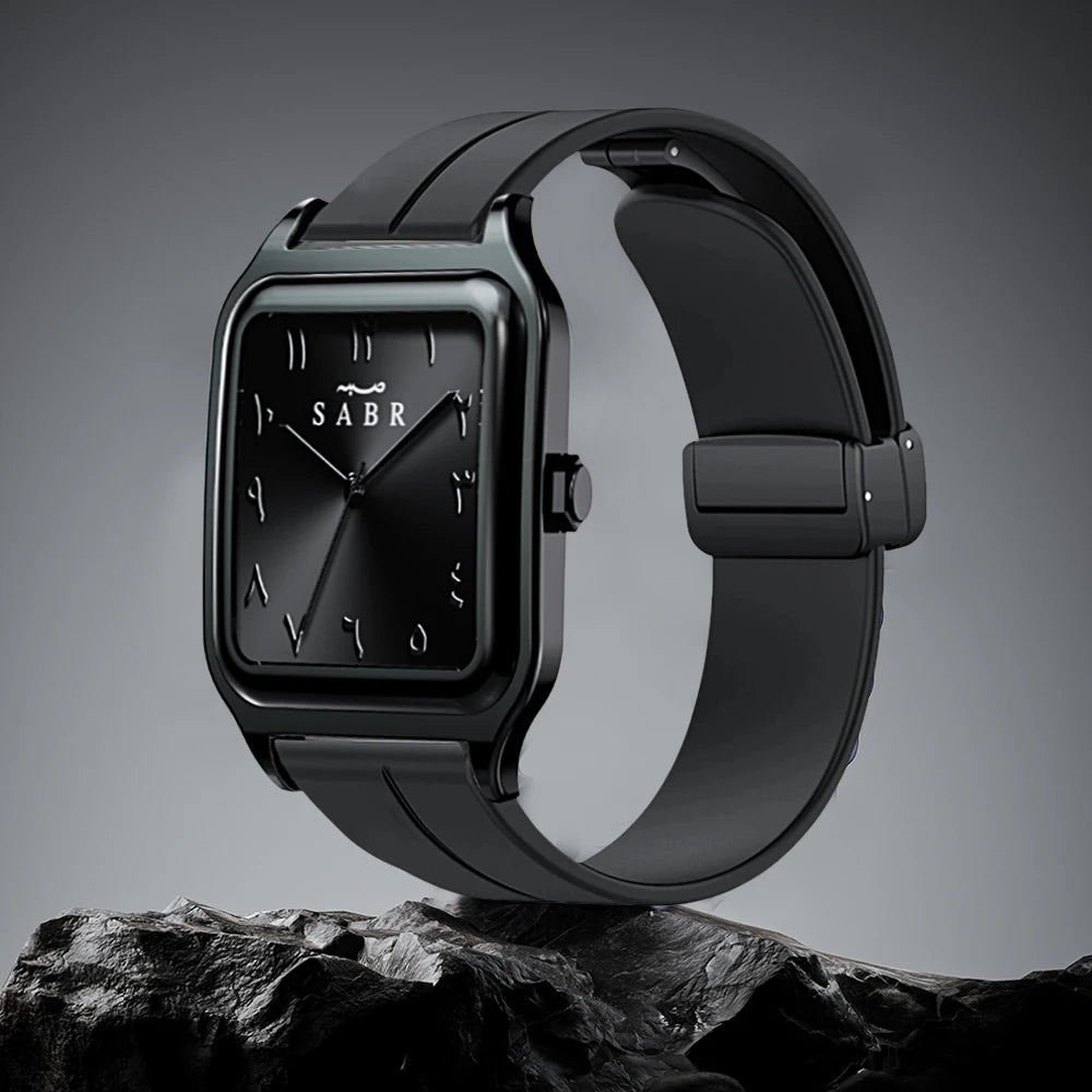 Men's Business Watch Sabr Arabic Numeral Watch Men's Quartz Wristwatch 3Atm Waterproof Silicone Strap Magnetic Clasp Alloy Case