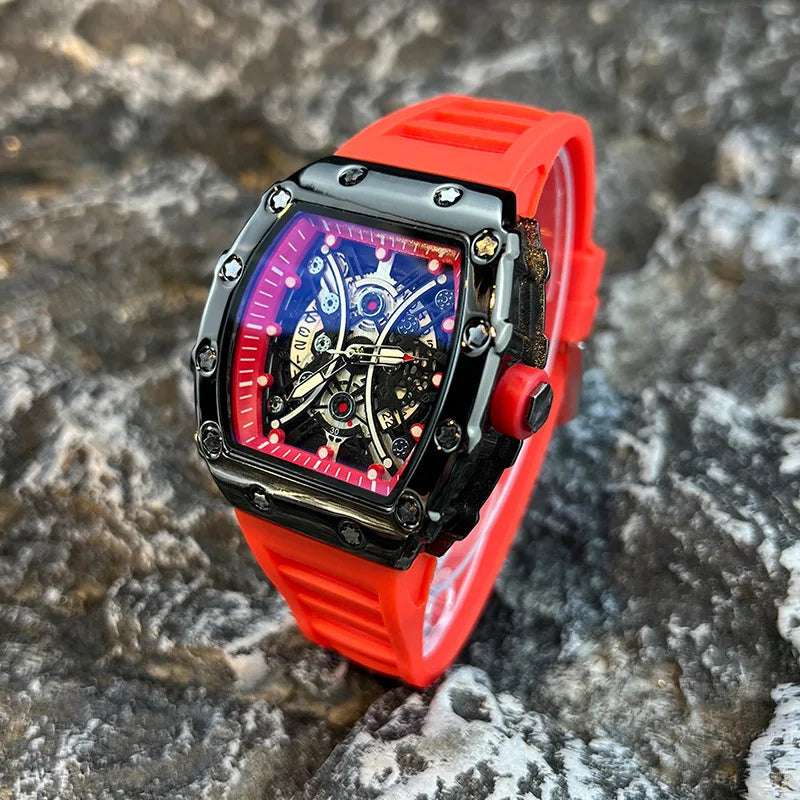 Introducing the L146 Men's Sports Watch, a sophisticated timepiece featuring a distinctive wine barrel dial, luminous display, and integrated calendar function, designed for the discerning individual seeking both luxury and practicality.