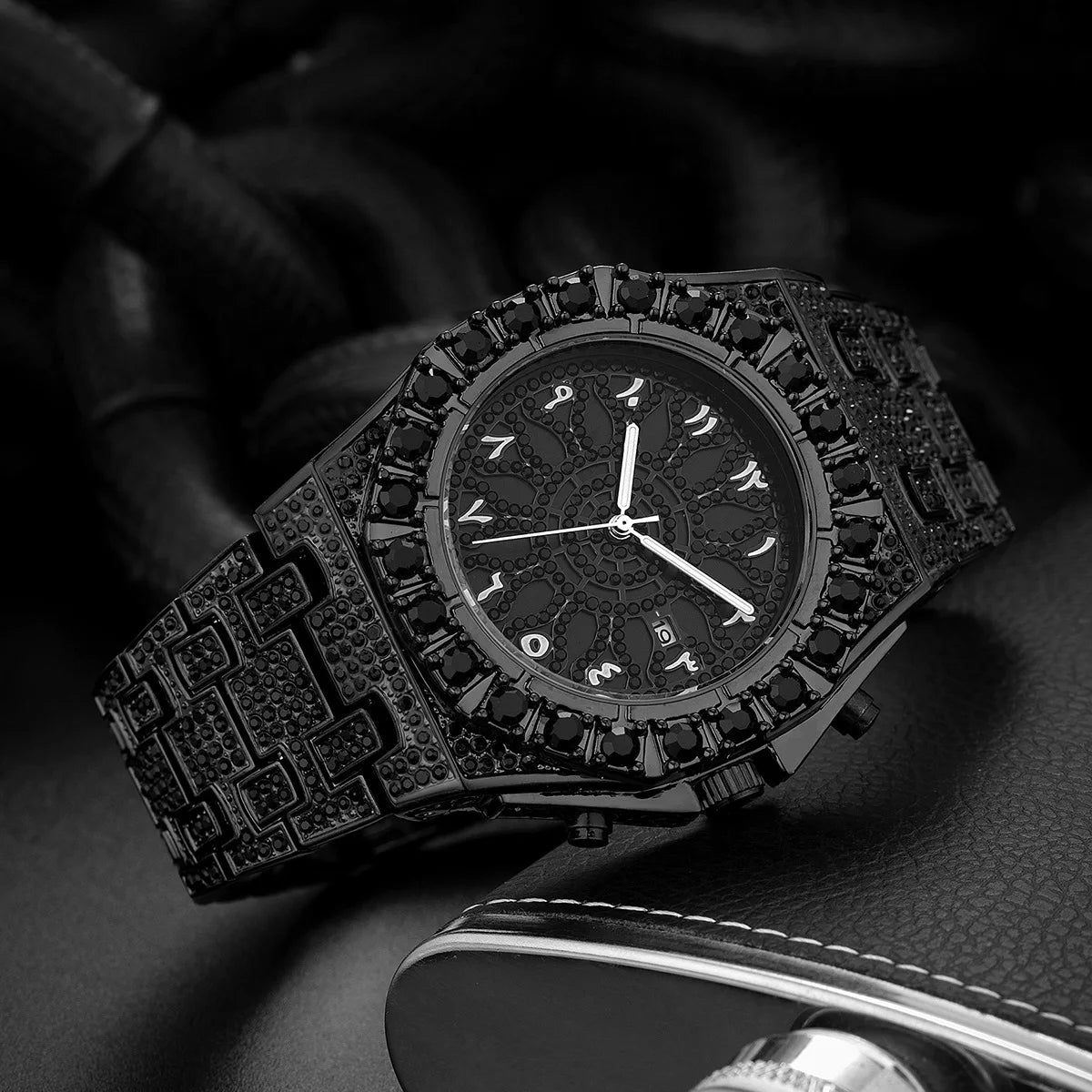 UNIGUET Black Iced Watch For Men Lxuxry Stainless Steel Quartz Watches Cool Hip Hop Diamond Bling Wrist Watch Man