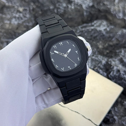 Gentlemen's Classic Quartz Watch Featuring a Smooth Resin Bracelet, Arabic Numerals on the Dial, and a Business Casual Aesthetic. A Removal Tool is Provided.