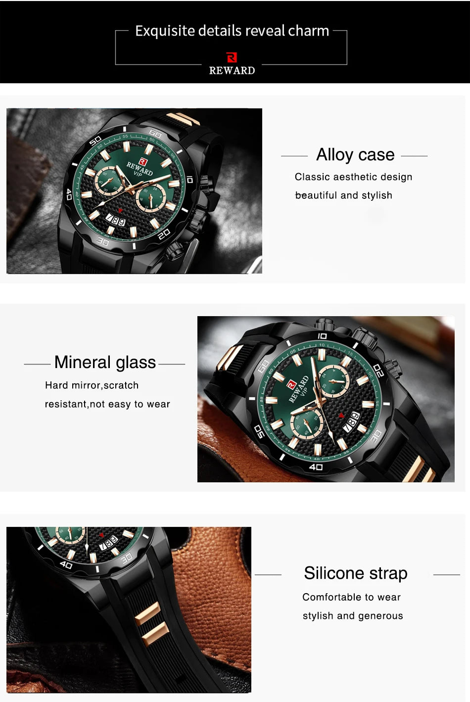 REWARD 83006 Fashion Large Dial Watch Men's Top Brand Luxury Chronograph Calendar Silicone Sports Quartz Watches for Man Reloj