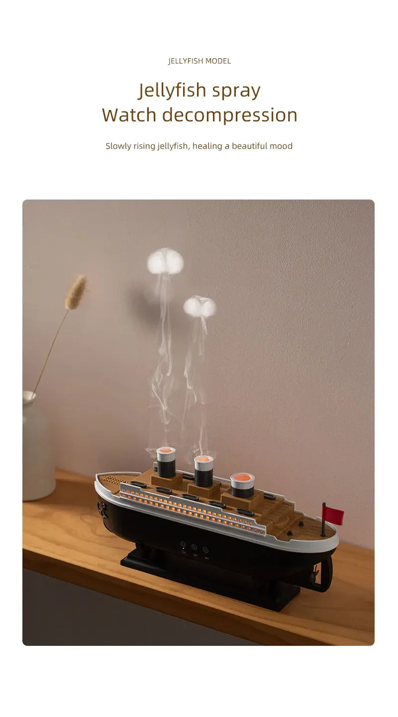 Titanic Ship Model Air Humidifier Remote Control Home 250ml Essential Oil Jellyfish Smoke Ring Spray Aroma Diffuser Humidifiers