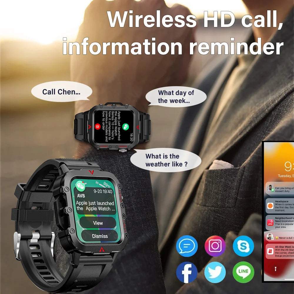 LAXASFIT Men's Sports Smart Watch: 1.71" Screen, Blood Oxygen, Bluetooth Calling, Multi-Sport, LED Flashlight, Outdoor Smart Watch.