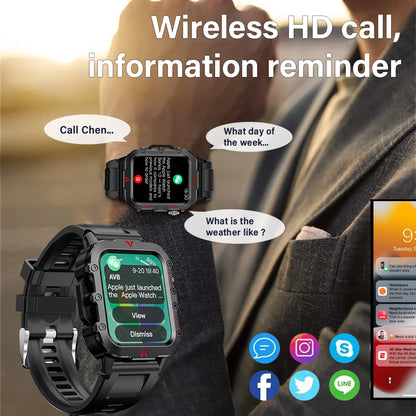 LAXASFIT Men's Sports Smart Watch: 1.71" Screen, Blood Oxygen, Bluetooth Calling, Multi-Sport, LED Flashlight, Outdoor Smart Watch.