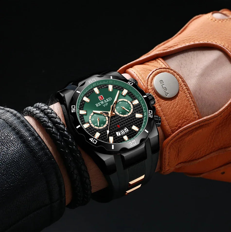 REWARD 83006 Fashion Large Dial Watch Men's Top Brand Luxury Chronograph Calendar Silicone Sports Quartz Watches for Man Reloj