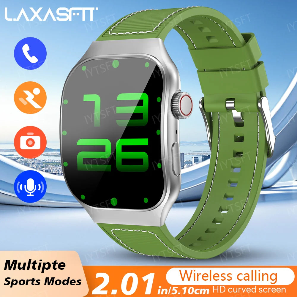LAXASFIT 2.01 Inch Curved Screen Men's Smart Watch Bluetooth 5.3 HD Call Multiple Sports Modes Woman Watch Gift