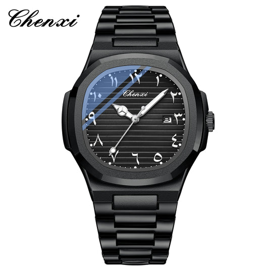Eastern Arabic Numerals Dial Men's Fashion Watch with Original Date Quartz Movement, Classic Business Waterproof Men's Wristwatch.