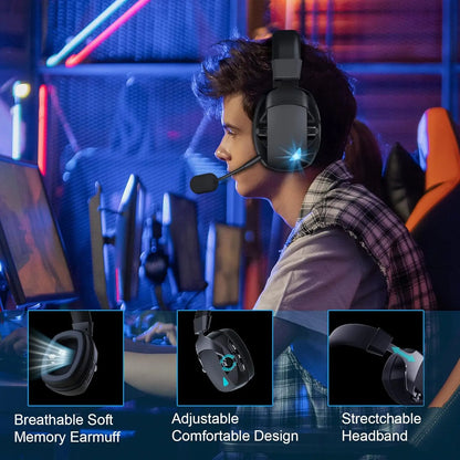 Gaming Headset with Detachable Noise-Canceling Microphone, Featuring 2.4G Bluetooth, USB, and 3.5mm Wired Connectivity Across Three Modes for Multi-Device Compatibility.