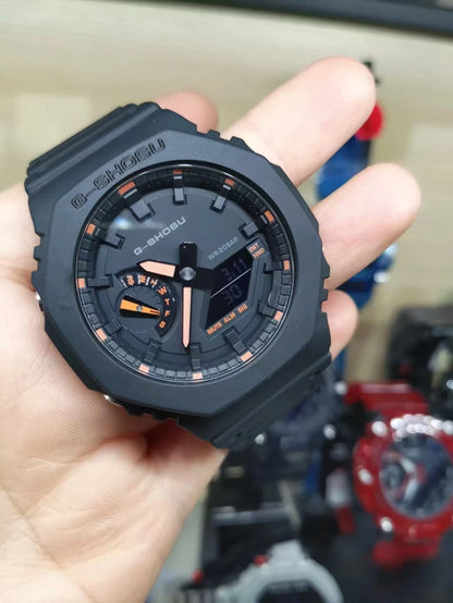 Green Black Sport Unisex Watch, Full Function, World Time, LED Dual Display, Rubber Strap, Oak Luminous.