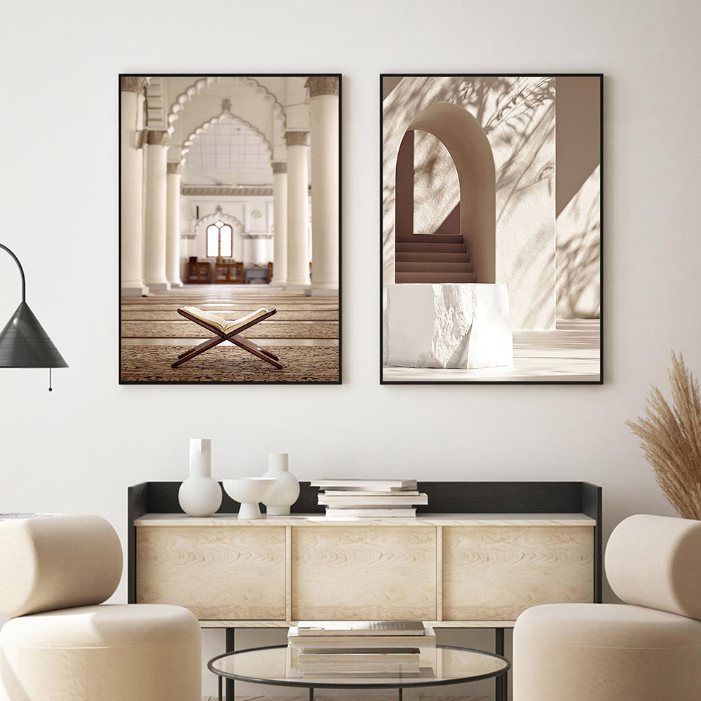 Islamic Beige Landscape Art Poster Prints Mosque Morocco Wall Canvas Painting Bohemia Picture for Living Room Home Decoration