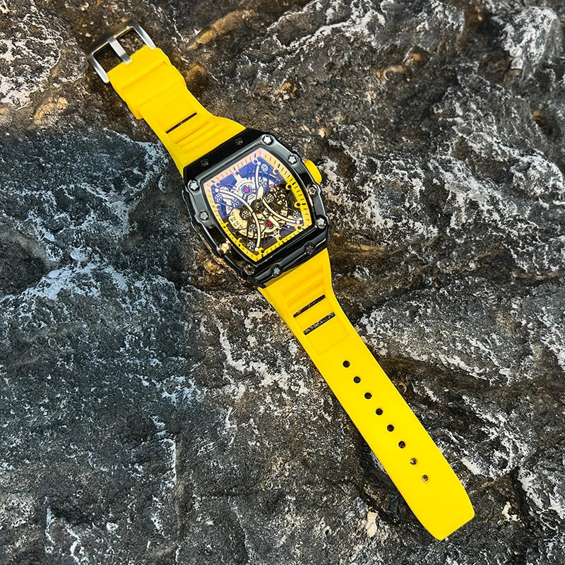 Introducing the L146 Men's Sports Watch, a sophisticated timepiece featuring a distinctive wine barrel dial, luminous display, and integrated calendar function, designed for the discerning individual seeking both luxury and practicality.