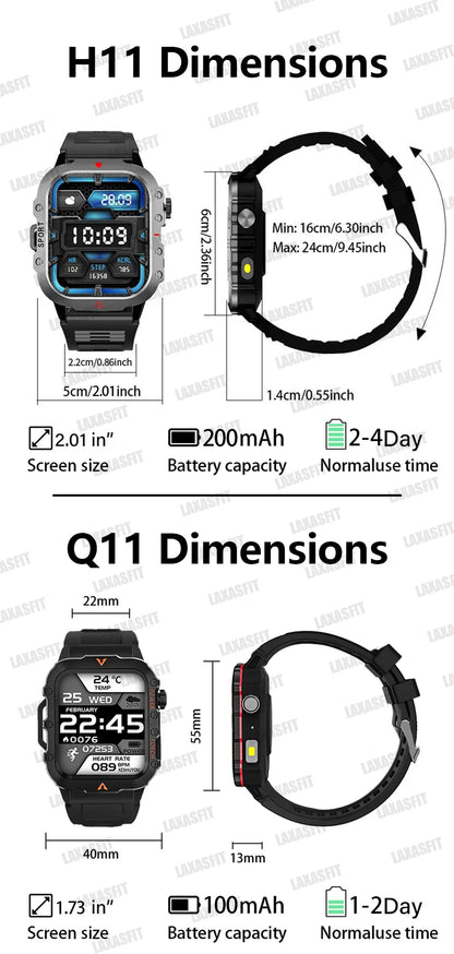 LAXASFIT Men's Sports Smart Watch: 1.71" Screen, Blood Oxygen, Bluetooth Calling, Multi-Sport, LED Flashlight, Outdoor Smart Watch.