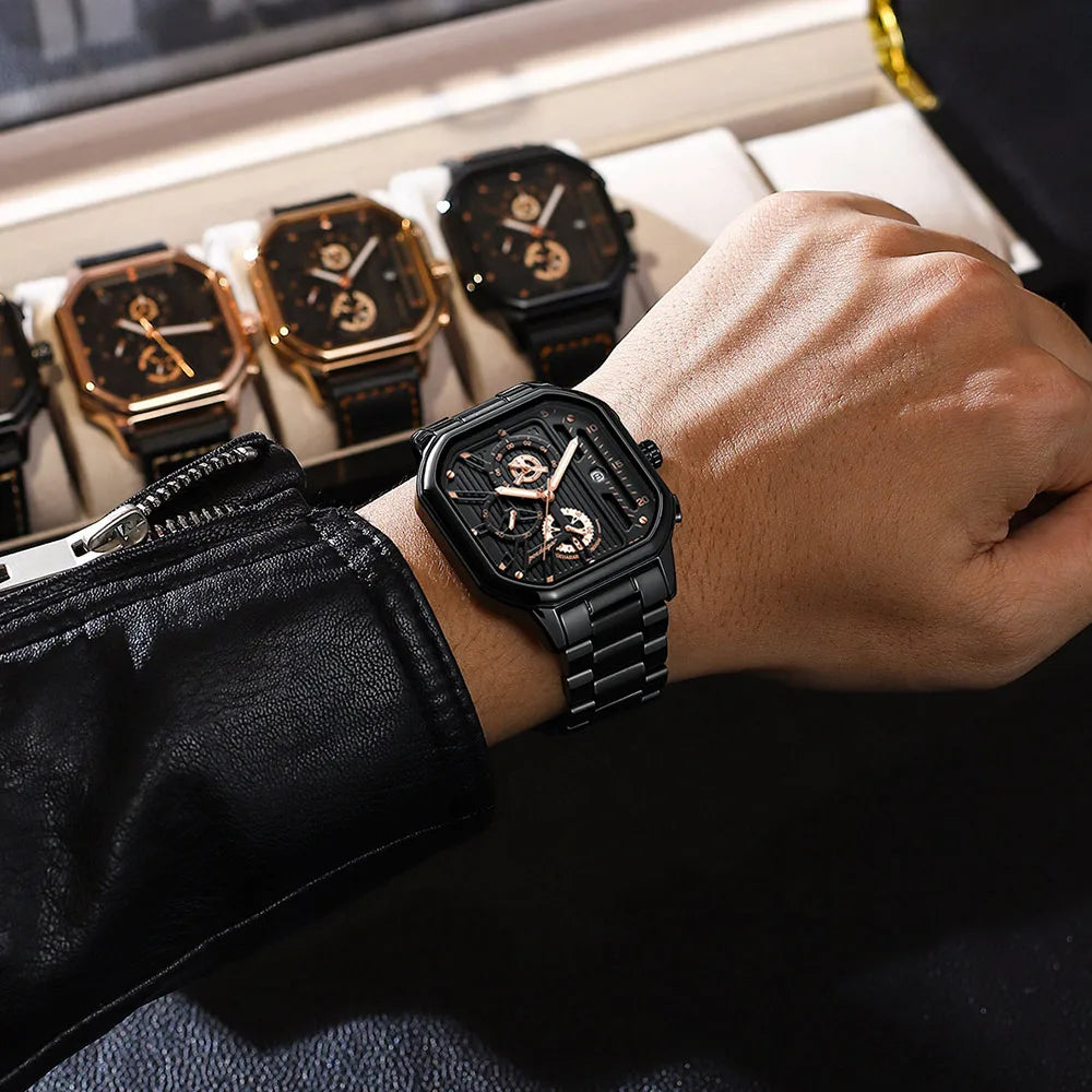 POEDAGAR Luxury Casual Male Watch Fashion Chronograph Stainless Steel Waterproof Luminous Date Military Men's Wristwatches Gifts