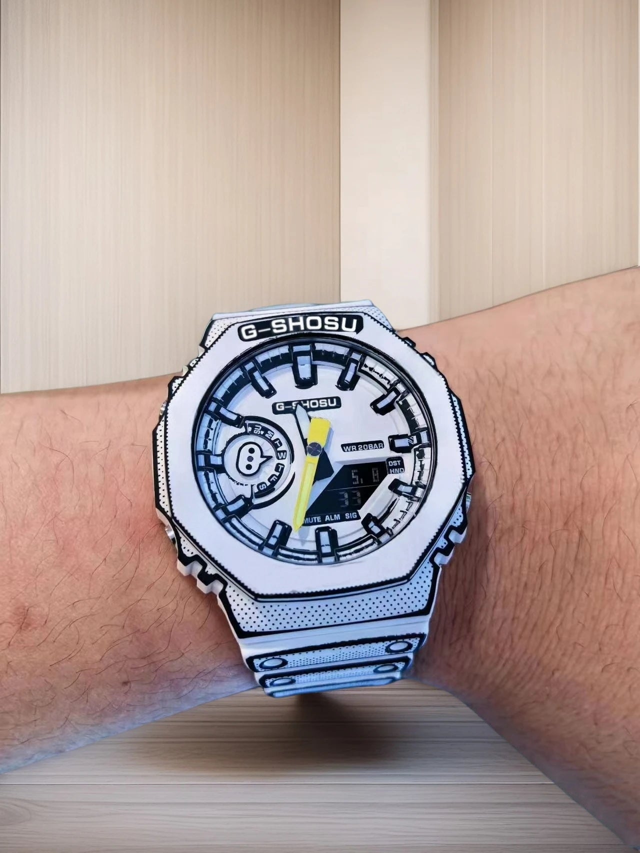 Green Black Sport Unisex Watch Full Function World Time LED Dual Display Rubber Strap Oak Luminous