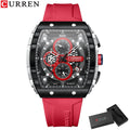 CURREN Sports Unique Rectangular Watches with Large Dial Casual Quartz Silicone Bands Wristwatches with Auto Date