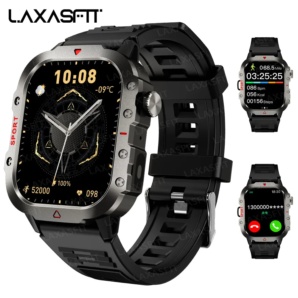 LAXASFIT Men's Sports Smart Watch: 1.71" Screen, Blood Oxygen, Bluetooth Calling, Multi-Sport, LED Flashlight, Outdoor Smart Watch.