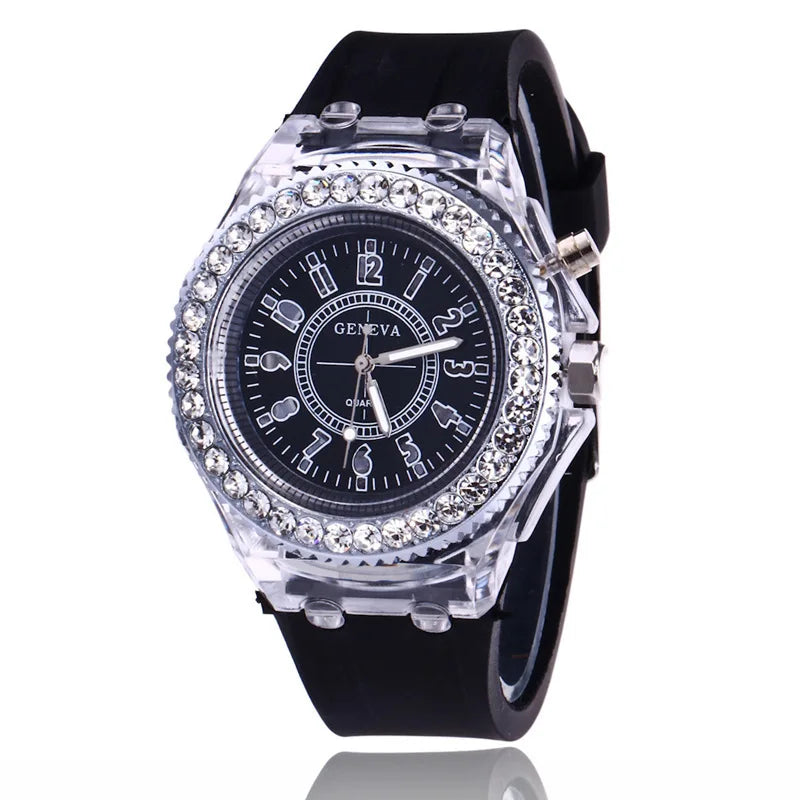 LED Light Flash Luminous Watches Women Men Boys Girls Silicone Wrist Watch Fashion Rhinestone Clock Kids Children Relogio Saati